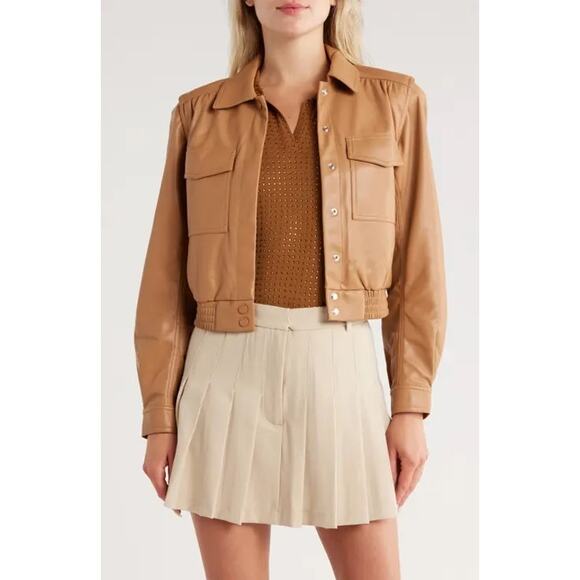 NWT Jason Wu Flap Patch Pocket Faux Leather In Camel Jacket Women's Size Medium - Picture 1 of 9